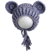 Lovely Chunky Crochet Bonnet and Bear Photography Photoshoot Props (Blue)